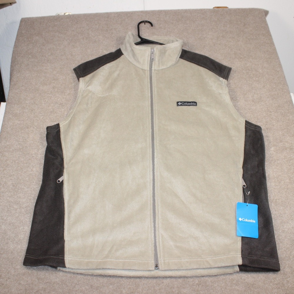 Columbia Mens XL Fleece Vest Full Zip Tan Brown Two Tone Sleeveless Jacket NWT